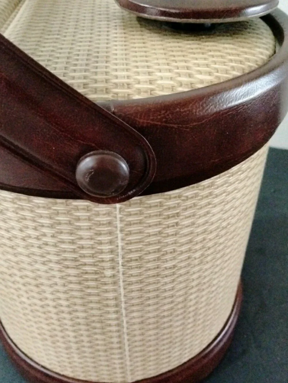 MCM Faux Leather/Tweed Ice Bucket Flip Top Lid EUC
